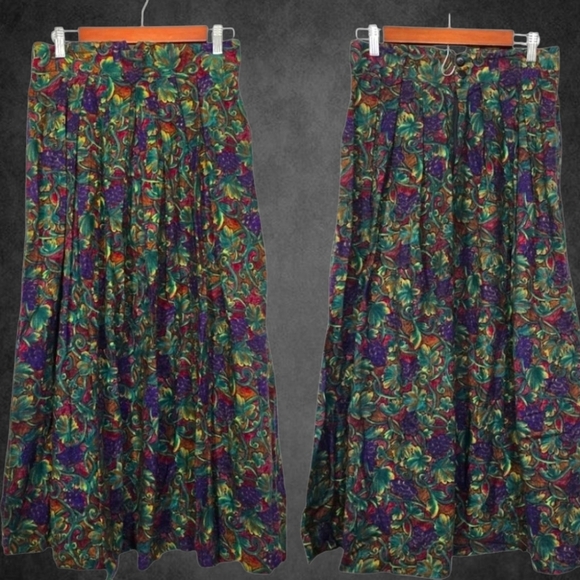 Vintage Cambridge Purple Grapevine Academia Floral Maxi Skirt - Multicolor - Picture 1 of 9